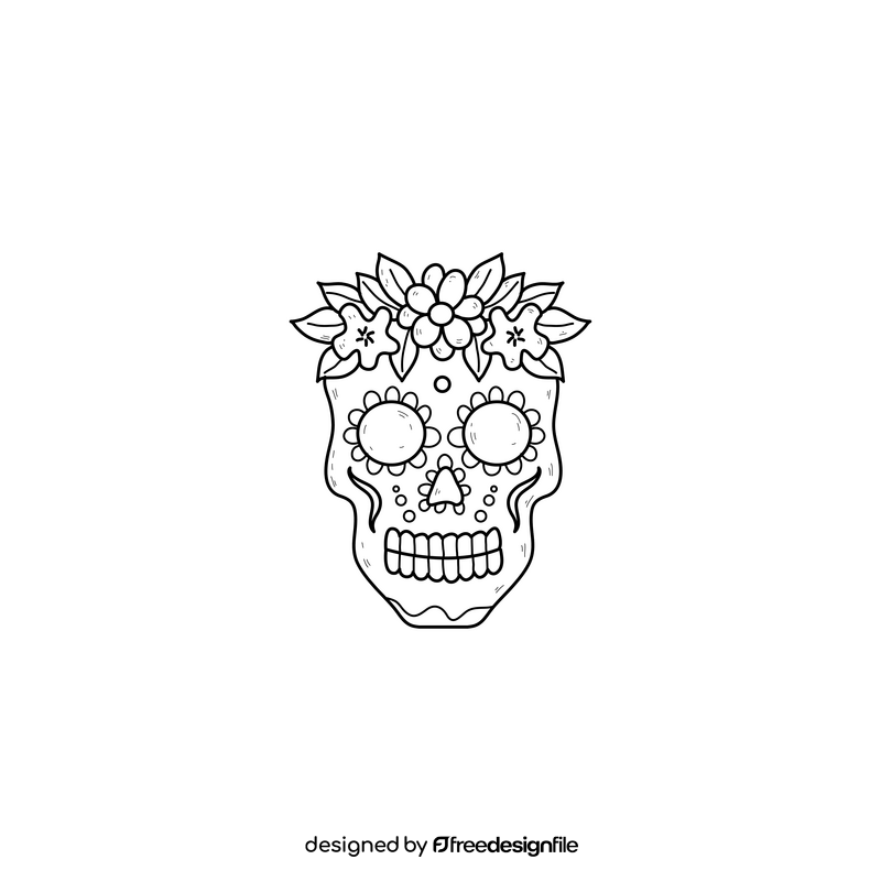 Sugar skull drawing black and white clipart