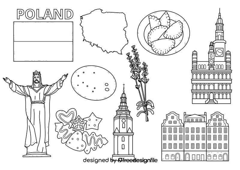 Poland drawing set black and white vector