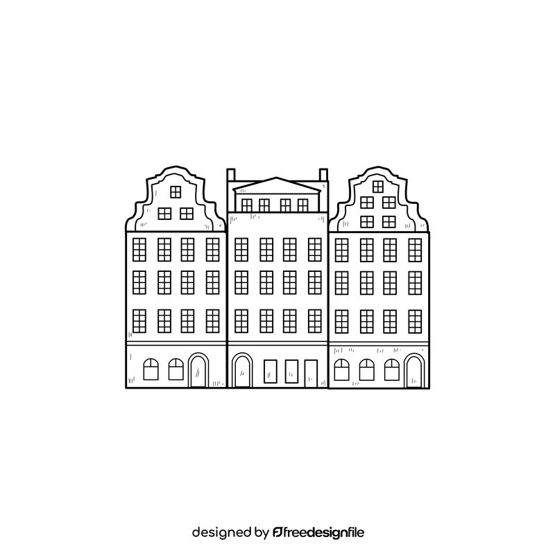 Colorful Wroclaw houses drawing black and white clipart