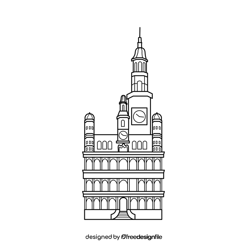 Poznan Town Hall drawing black and white clipart