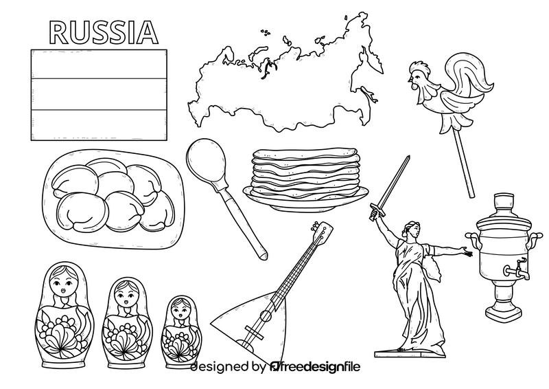 Russia drawing set black and white vector