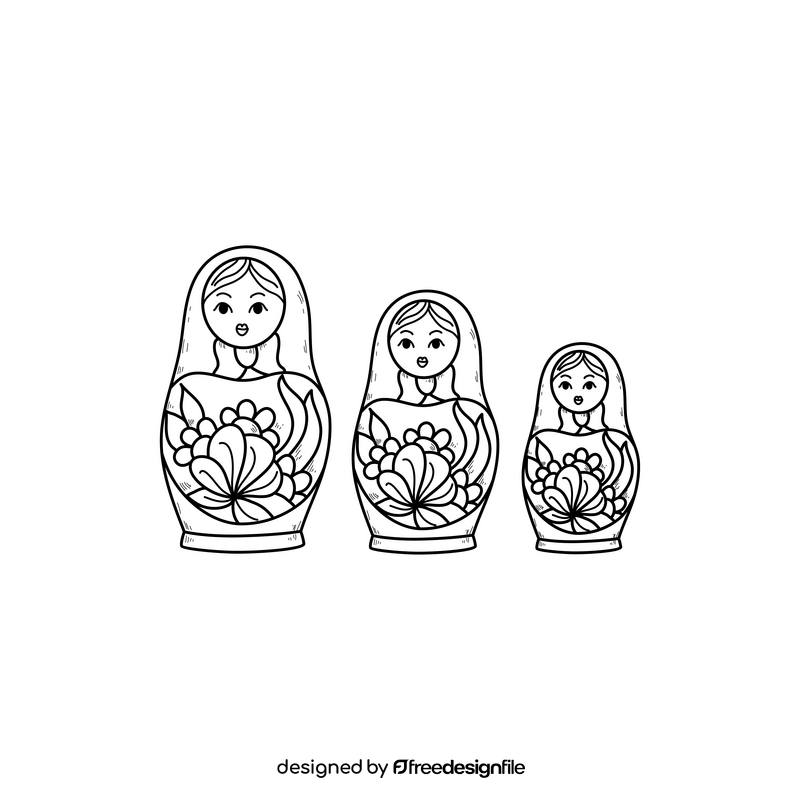 Matryoshka dolls drawing black and white clipart