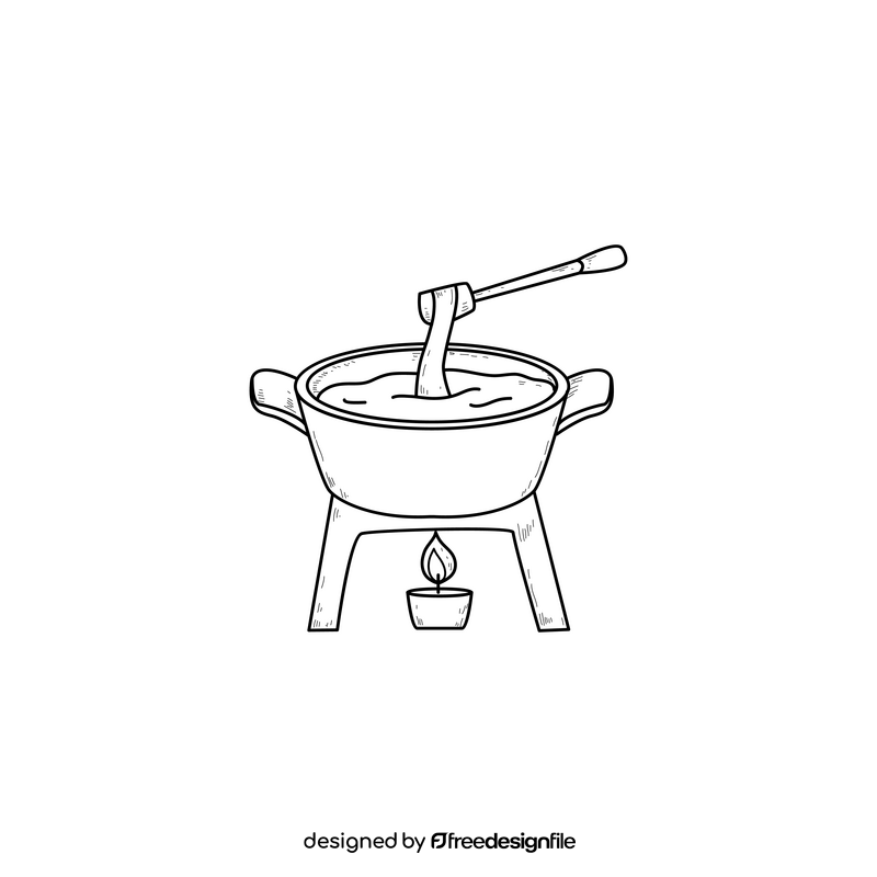 Swiss fondue pot drawing black and white clipart