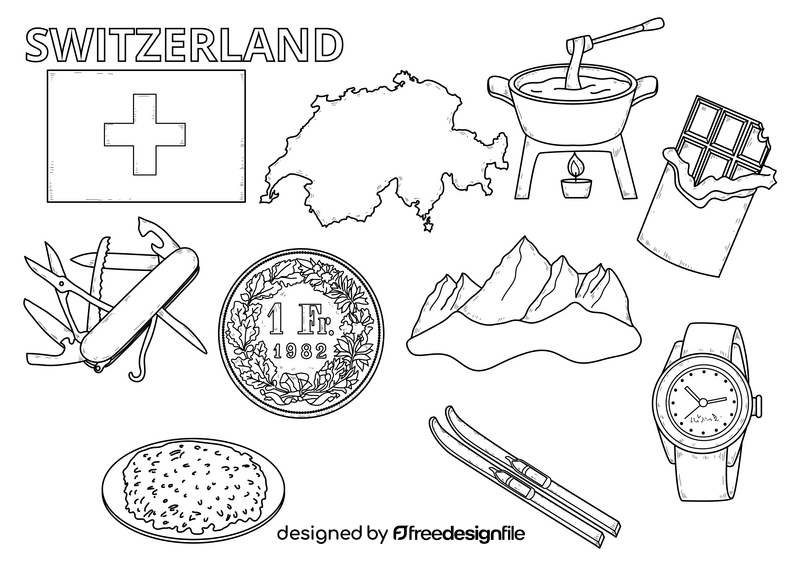 Switzerland drawing set black and white vector