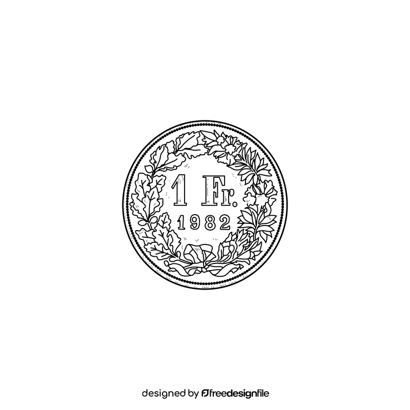 Swiss franc coin drawing black and white clipart
