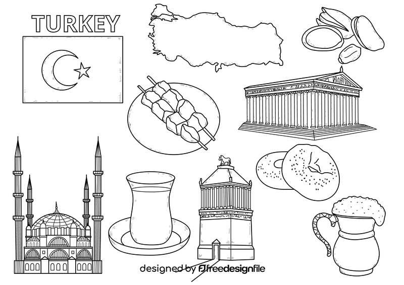 Turkey drawing set black and white vector