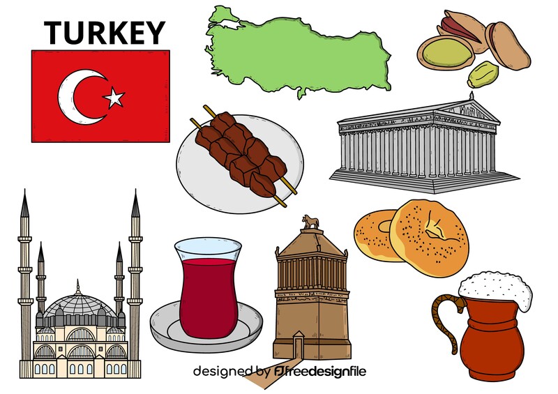 Turkey drawing set vector