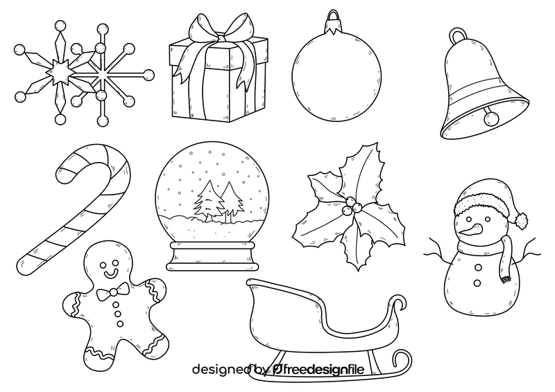 Christmas drawing set black and white vector