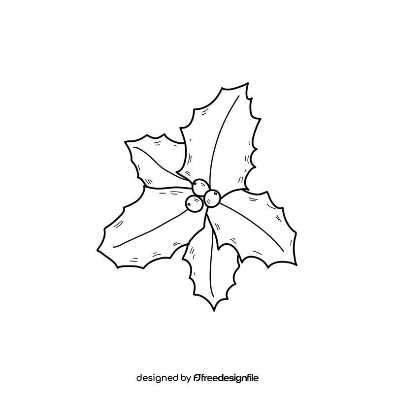 Christmas holly leaves drawing black and white clipart