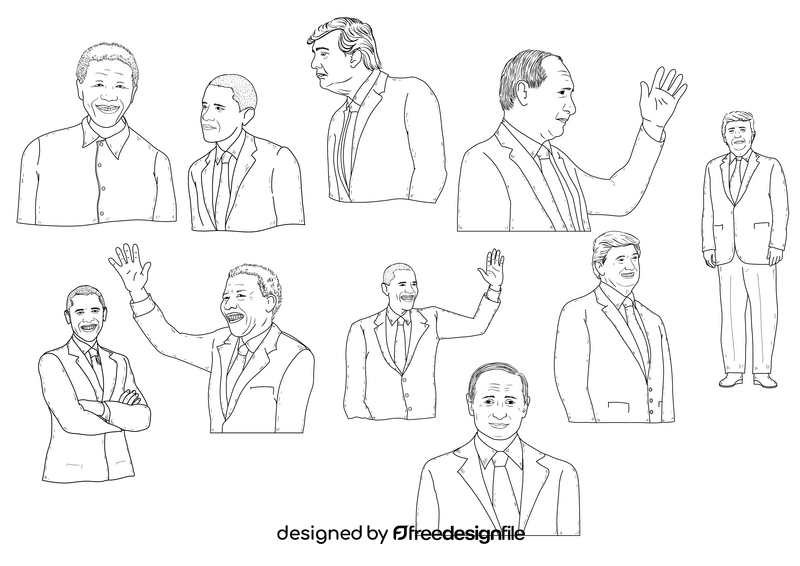 World leaders, presidents drawing black and white vector