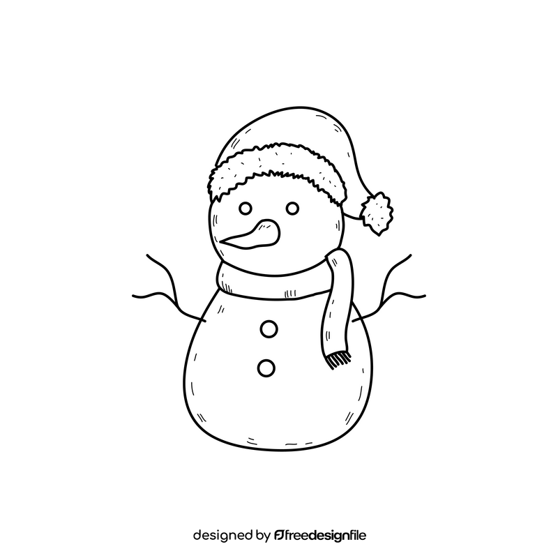 Christmas snowman drawing black and white clipart