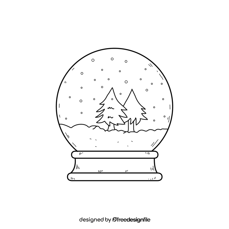 Christmas snow globe drawing black and white clipart
