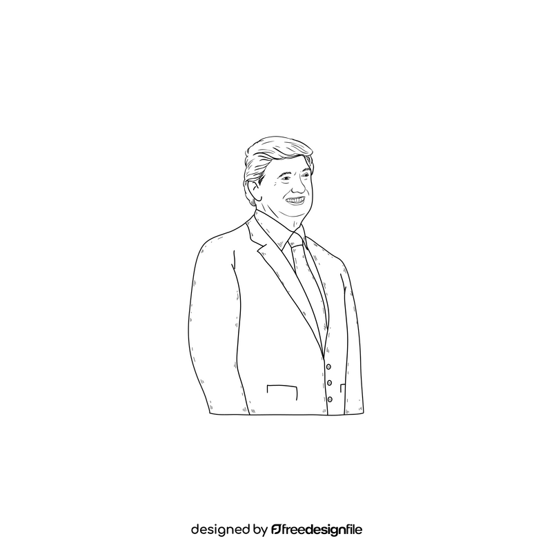 President Donald Trump drawing black and white clipart