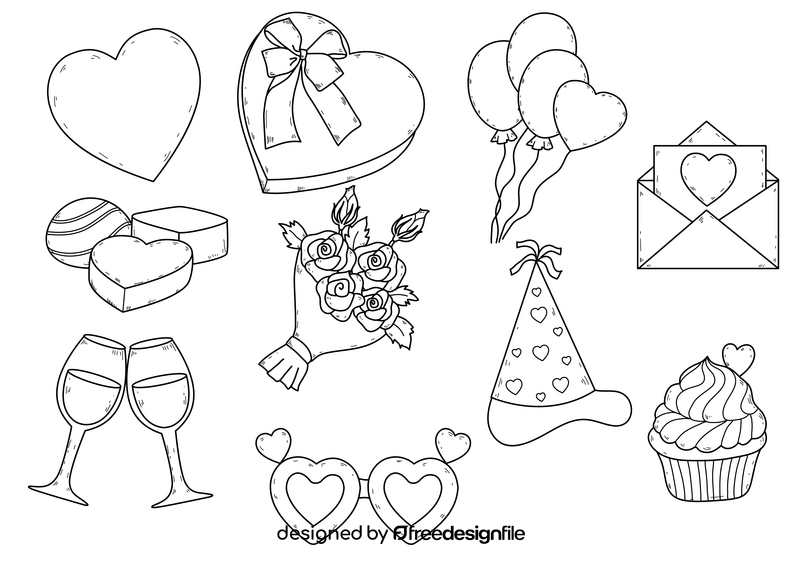 Valentines Day drawing set black and white vector