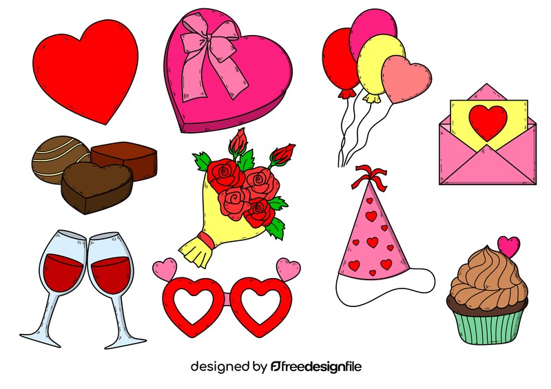Valentines Day drawing set vector