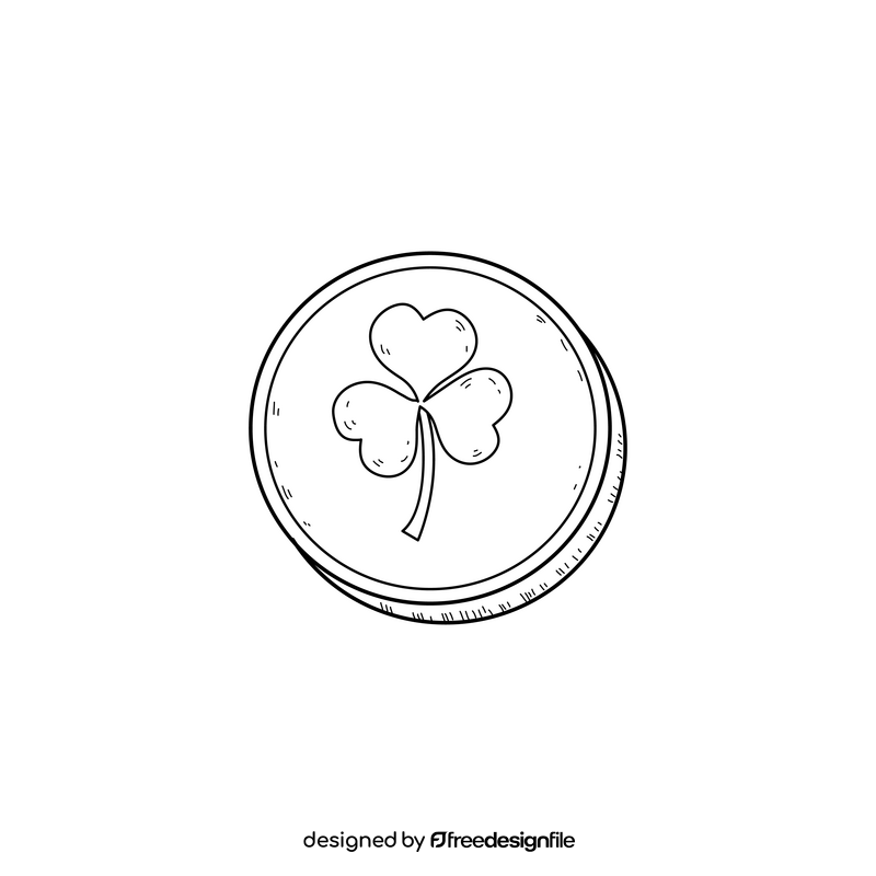 St Patricks Day shamrock coin drawing black and white clipart