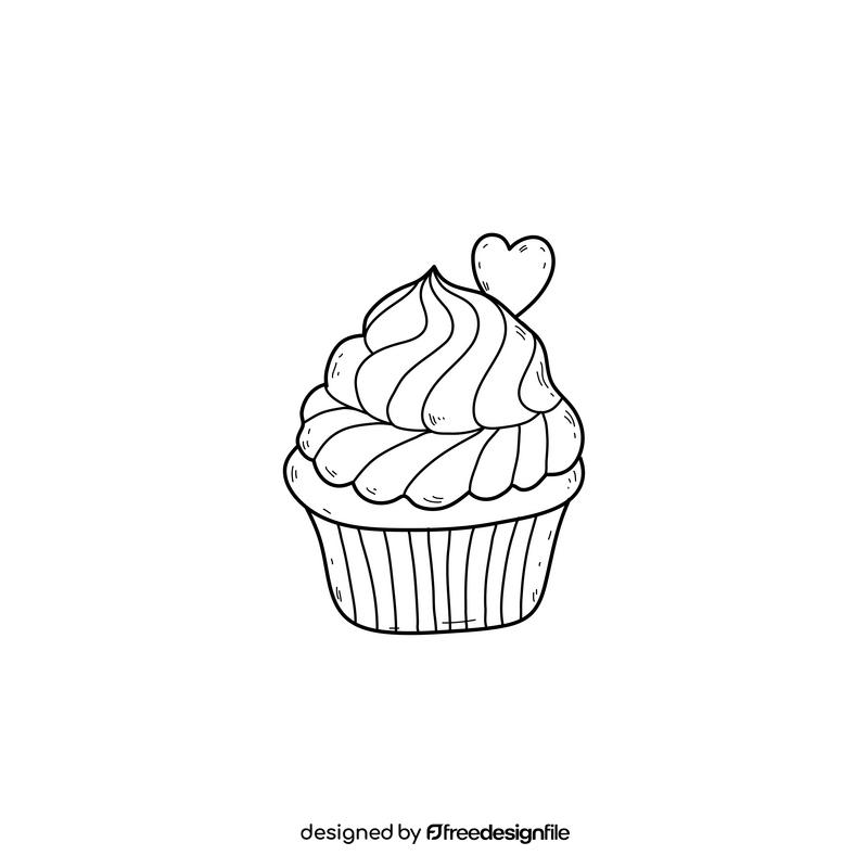 Valentines Day cupcake drawing black and white clipart