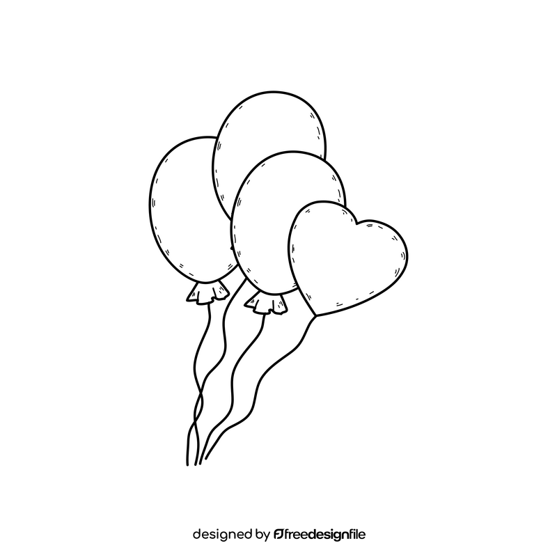 Valentines Day color balloons drawing black and white clipart