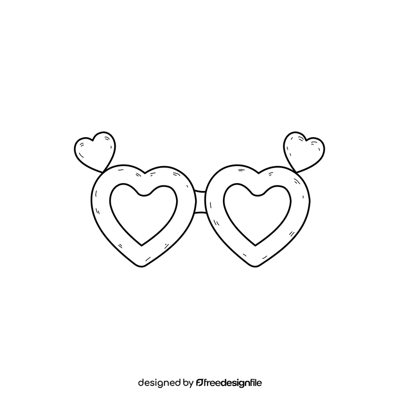 Heart glasses drawing black and white clipart