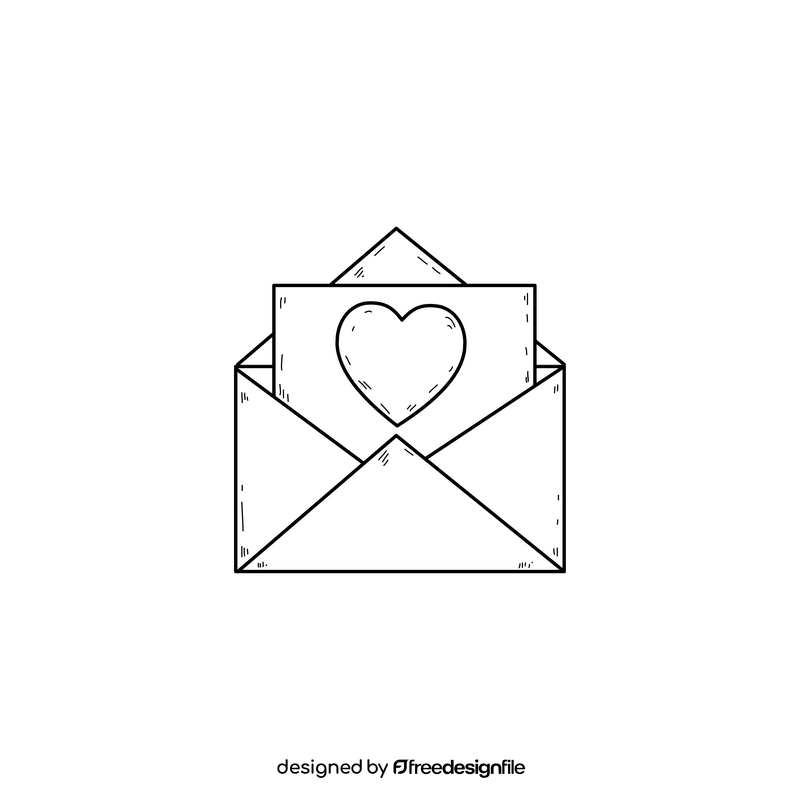 Valentines Day romantic letter drawing black and white clipart
