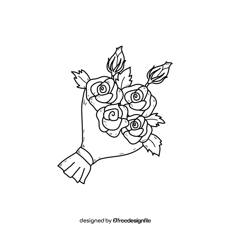 Rose bouquet drawing black and white clipart