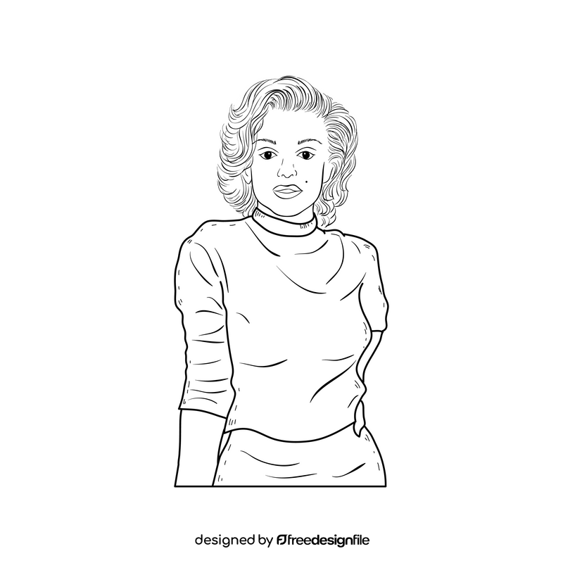 Marilyn Monroe cartoon drawing black and white clipart