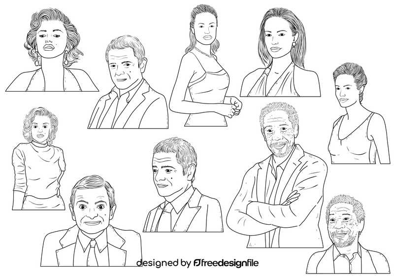 Celebrities, famous people, actors and actresses drawing black and white vector