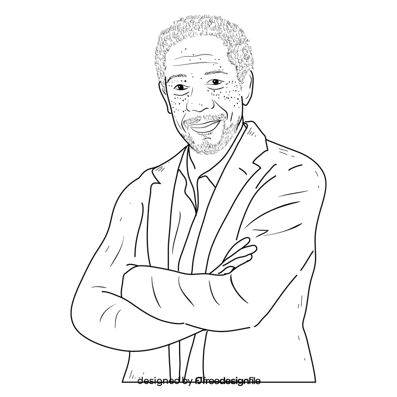 Morgan Freeman cartoon drawing black and white clipart