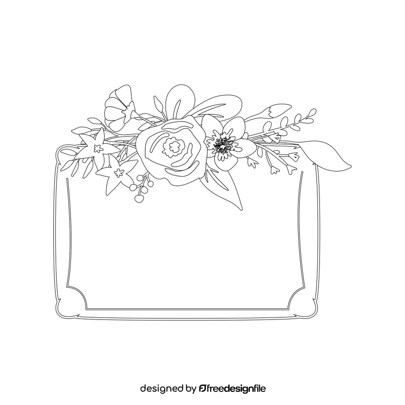Flowers frame black and white clipart