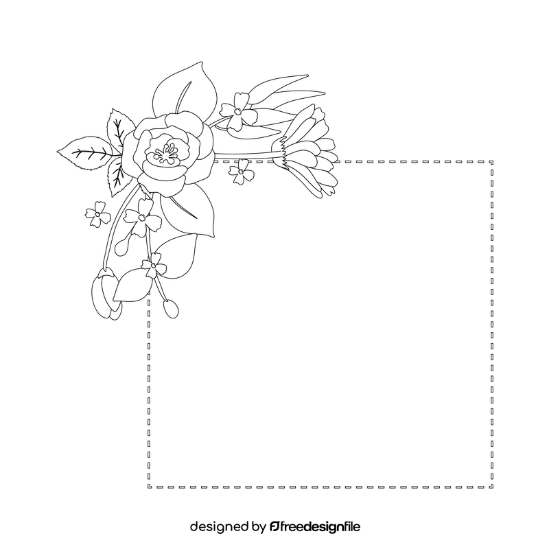 Pink floral border black and white clipart