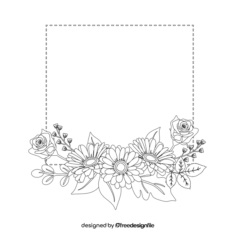 Pink floral frame black and white clipart