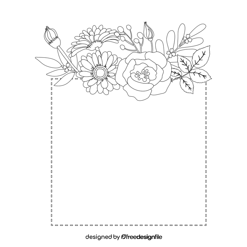 Square floral frame black and white clipart
