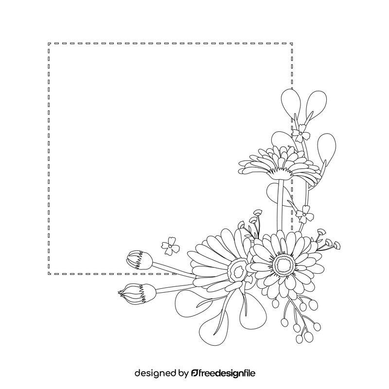 Spring pink flowers frame black and white clipart