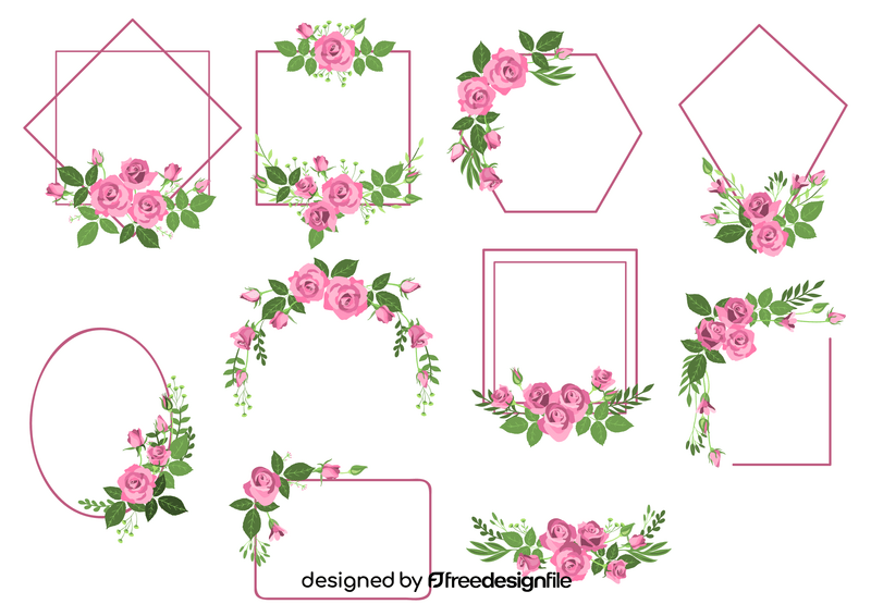 Pink roses floral frames and borders vector