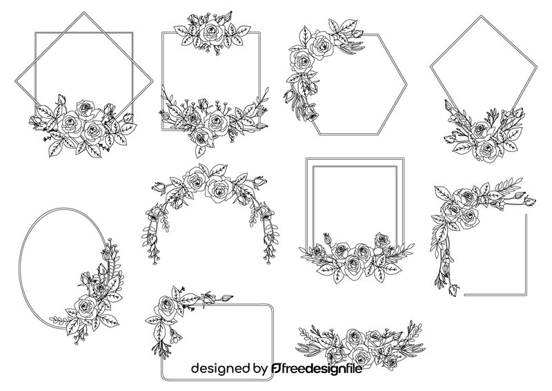 Roses floral frames and borders black and white vector