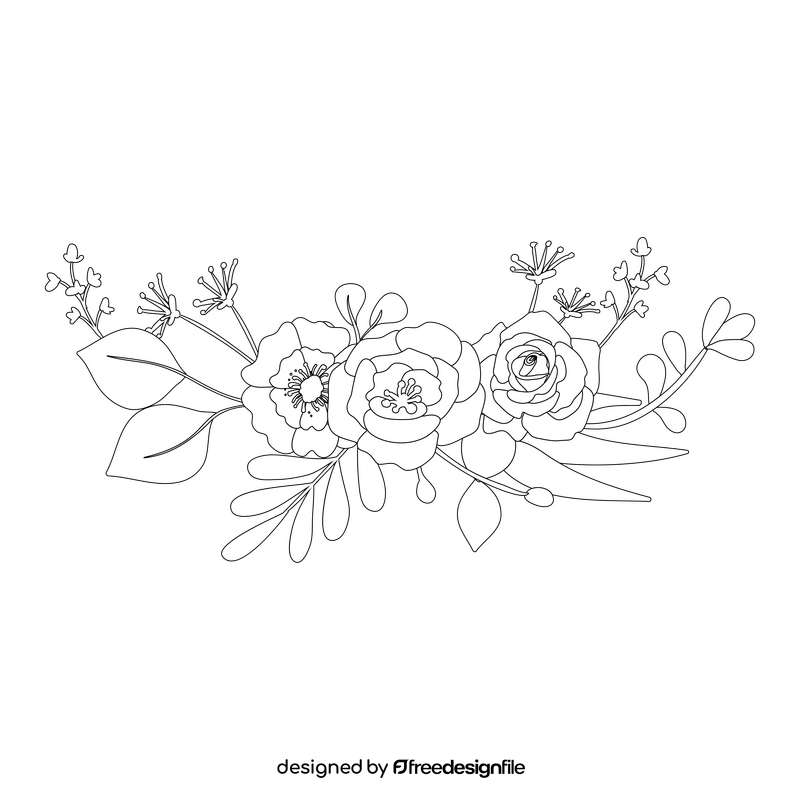 Transparent pink flowers frame black and white clipart