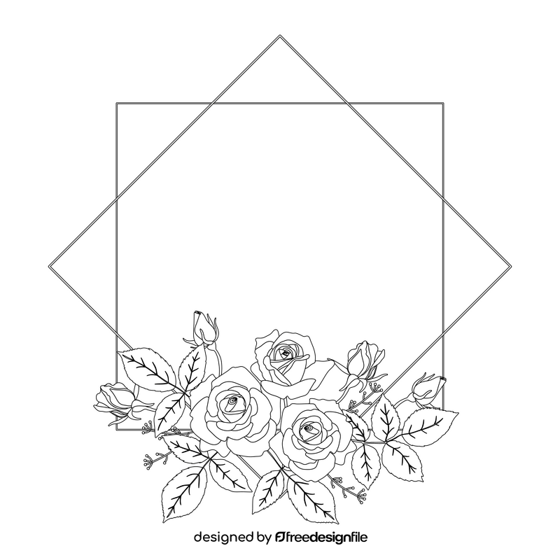 Pink roses frame black and white clipart
