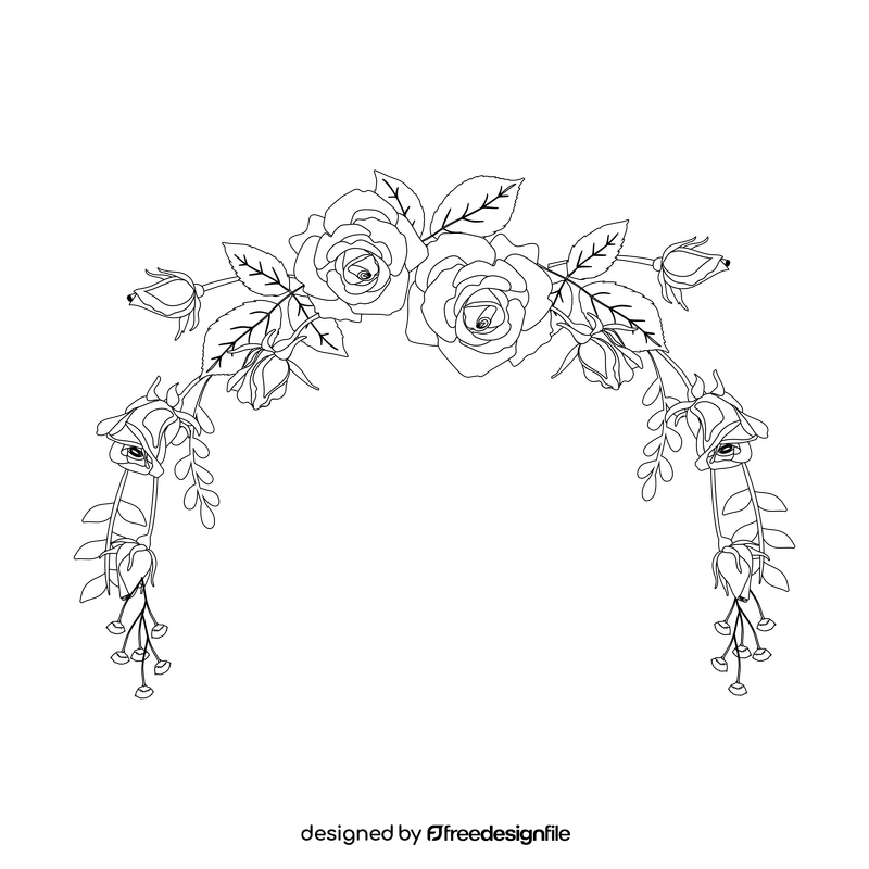 Transparent pink roses floral frame black and white clipart