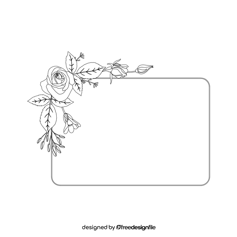 Rectangle pink rose flower frame black and white clipart