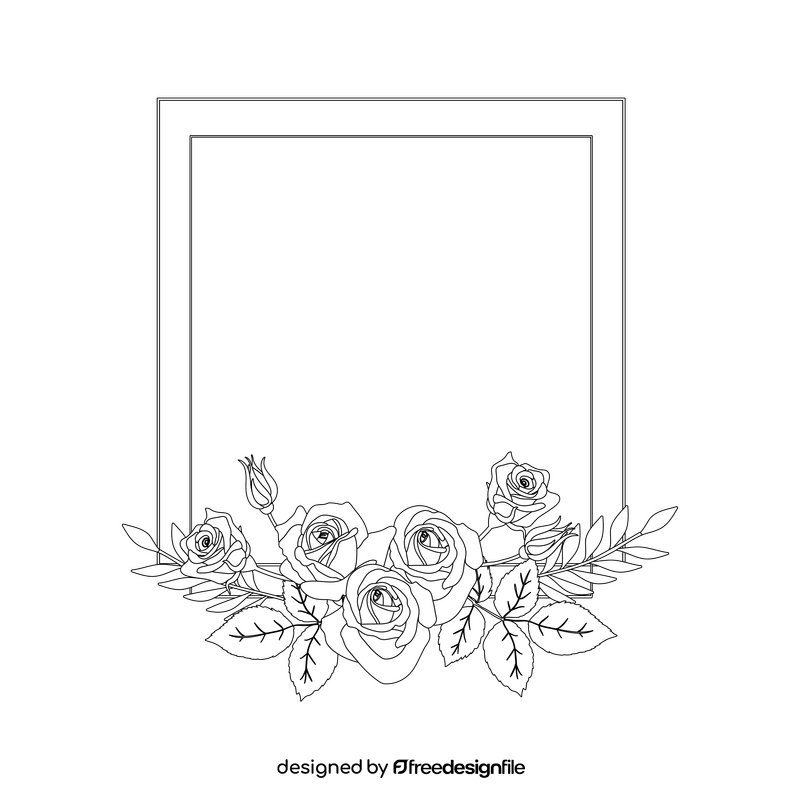 Pink roses flower border black and white clipart