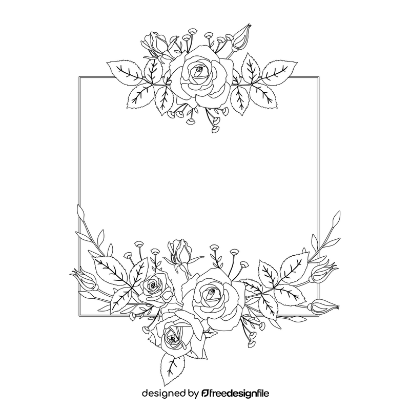 Square roses floral border black and white clipart