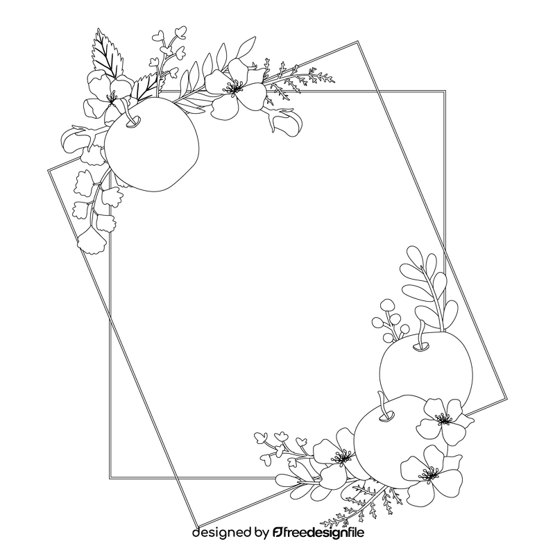 Apple fruit blossom border black and white clipart