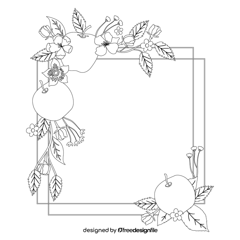 Apple blossom flower frame black and white clipart