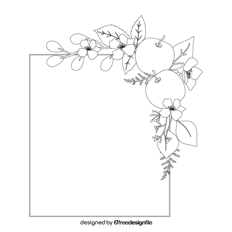 Portrait frame of apple blossom black and white clipart