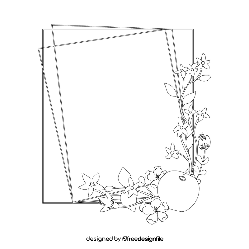 Apple flower frame black and white clipart