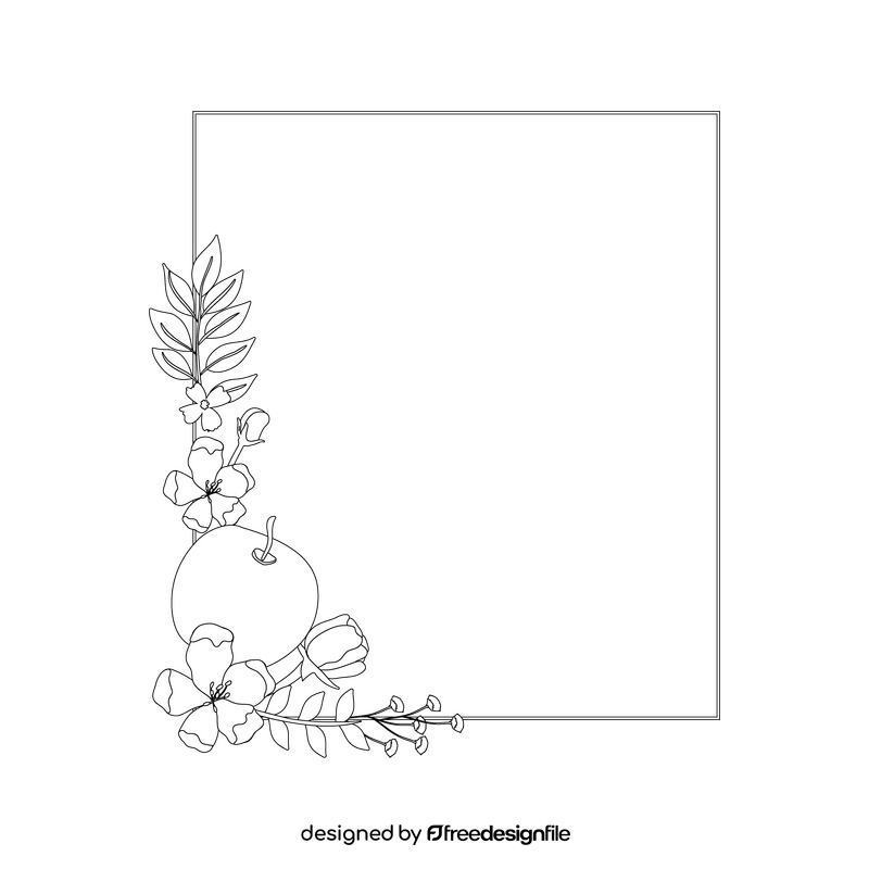 Apple tree blossom frame black and white clipart