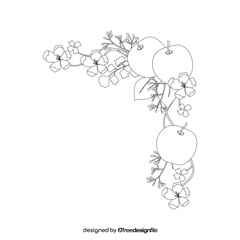 Apple blossom fruit frame black and white clipart