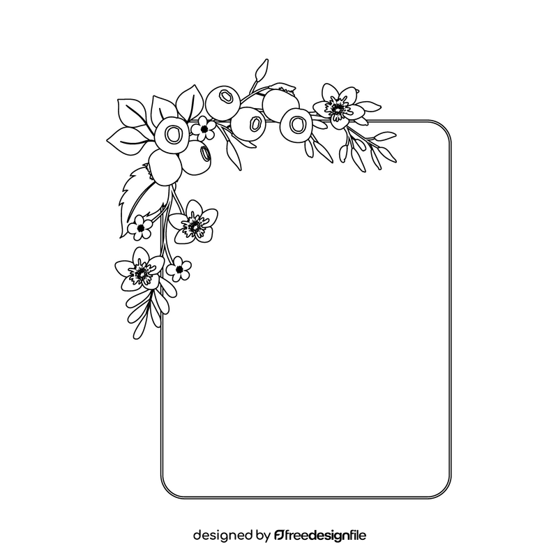 Blueberry flower border black and white clipart