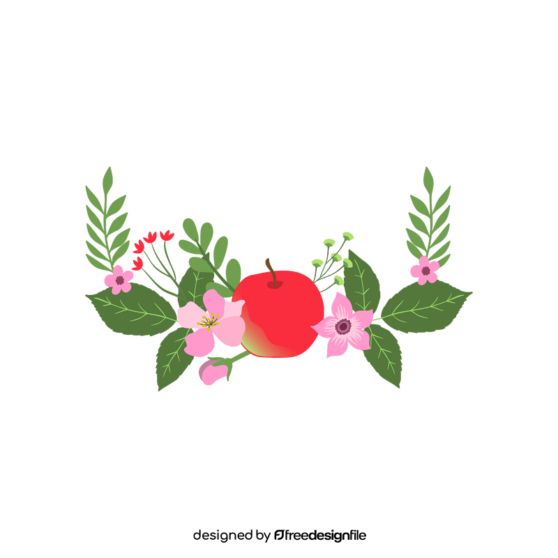 Red apple and blossom flowers transparent frame clipart