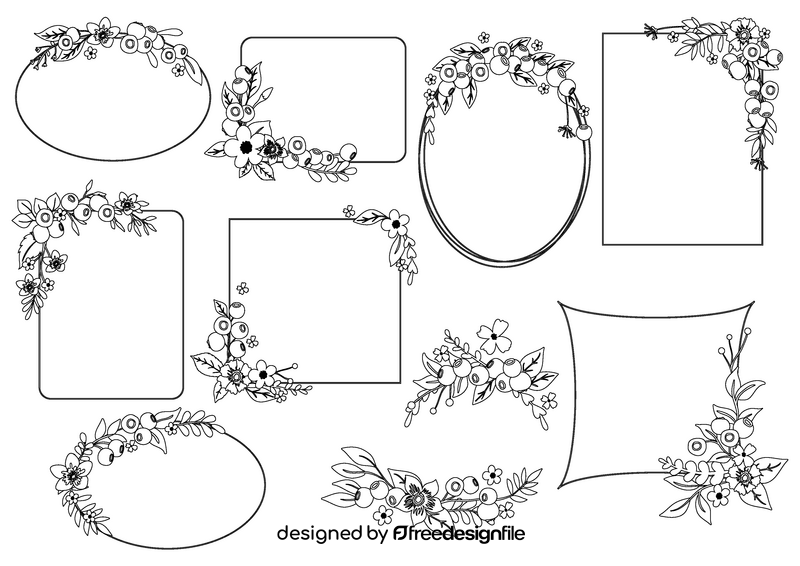 Blueberry blossom flower frame and border black and white vector